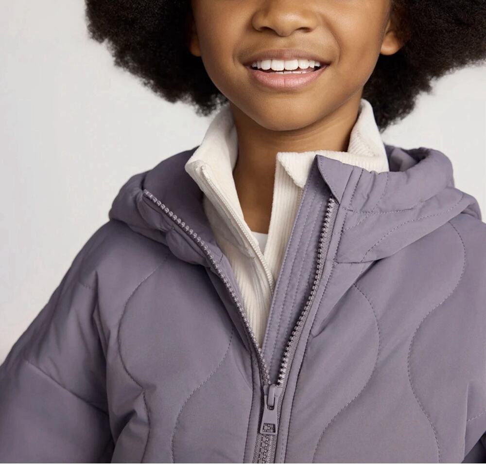 Mondetta Youth Quilted Jacket XS(5/6) Purple Long Hooded Pockets Zipper NWT